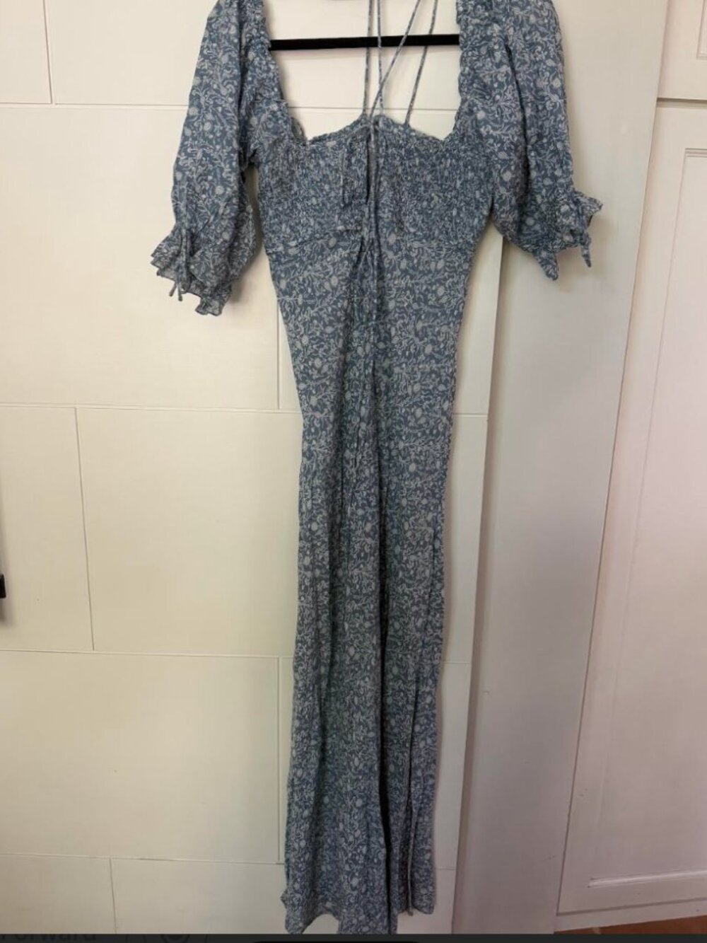 Doen Blue Floral Dress with Open Back Tie & Tie Halter